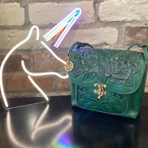 Green Patricia Nash Leandra Flap Crossbody Leather Hand Bag